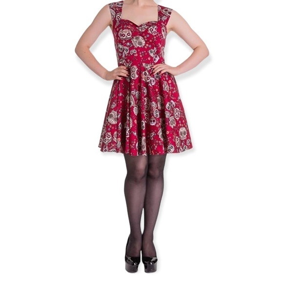 HELL BUNNY Sugar Skull Sweetheart Neckline Mini Dress Size L - Picture 2 of 10